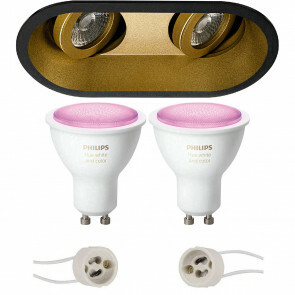 PHILIPS HUE - LED Spot Set GU10 - White and Color Ambiance - Bluetooth - Pragmi Zano Pro - Inbouw Ovaal Dubbel - Mat Zwart/Goud - Kantelbaar - 185x93mm