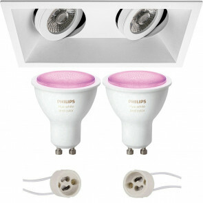 PHILIPS HUE - LED Spot Set GU10 - White and Color Ambiance - Bluetooth - Pragmi Zano Pro - Inbouw Rechthoek Dubbel - Mat Wit - Kantelbaar - 185x93mm