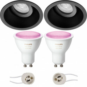 PHILIPS HUE - LED Spot Set GU10 - White and Color Ambiance - Bluetooth - Pragmi Zano Pro - Inbouw Rond - Mat Zwart - Kantelbaar - Ø93mm