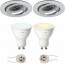 PHILIPS HUE - LED Spot Set GU10 - White Ambiance - Bluetooth - Pragmi Aerony Pro - Inbouw Rond - Mat Zilver - Kantelbaar - Ø82mm