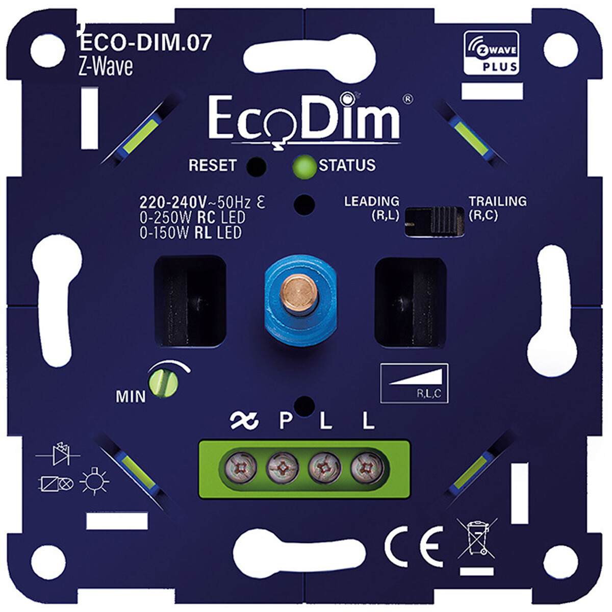 EcoDim LED Dimmer Smart WiFi ECO-DIM.07 Fase Afsnijding RC Z-Wave Inbouw Enkel Knop 0-200W