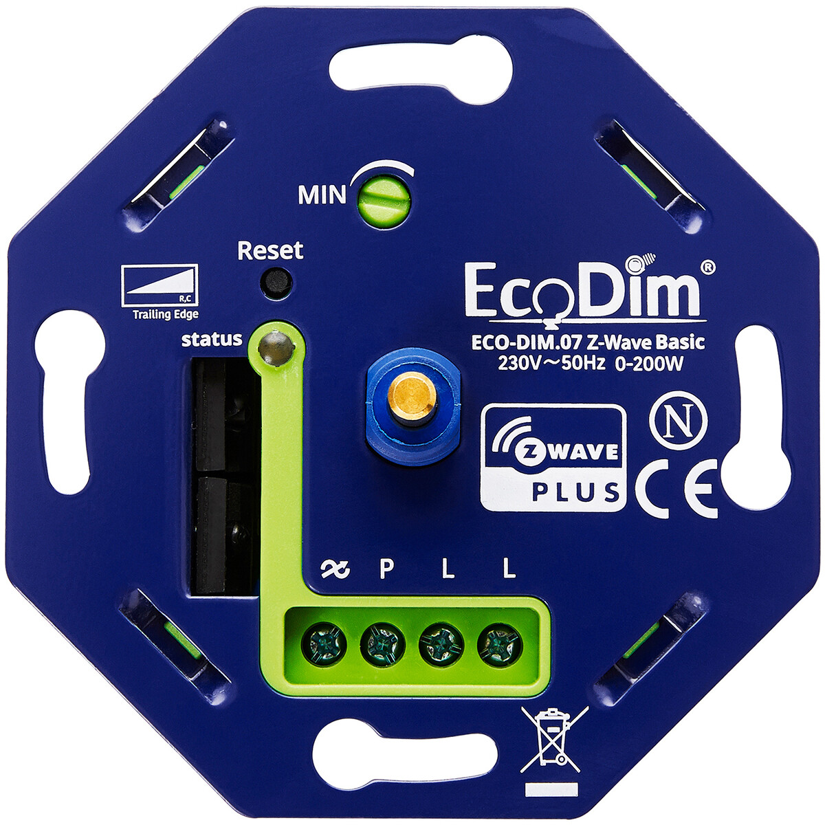 EcoDim - LED Dimmer - Smart WiFi - ECO-DIM.07 - Fase Afsnijding RC - Z-Wave - Inbouw - Enkel Knop - 