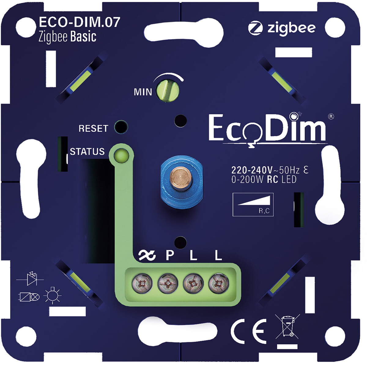 EcoDim LED Dimmer Smart WiFi ECO-DIM.07 Fase Afsnijding RC ZigBee Inbouw Enkel Knop 0-200W