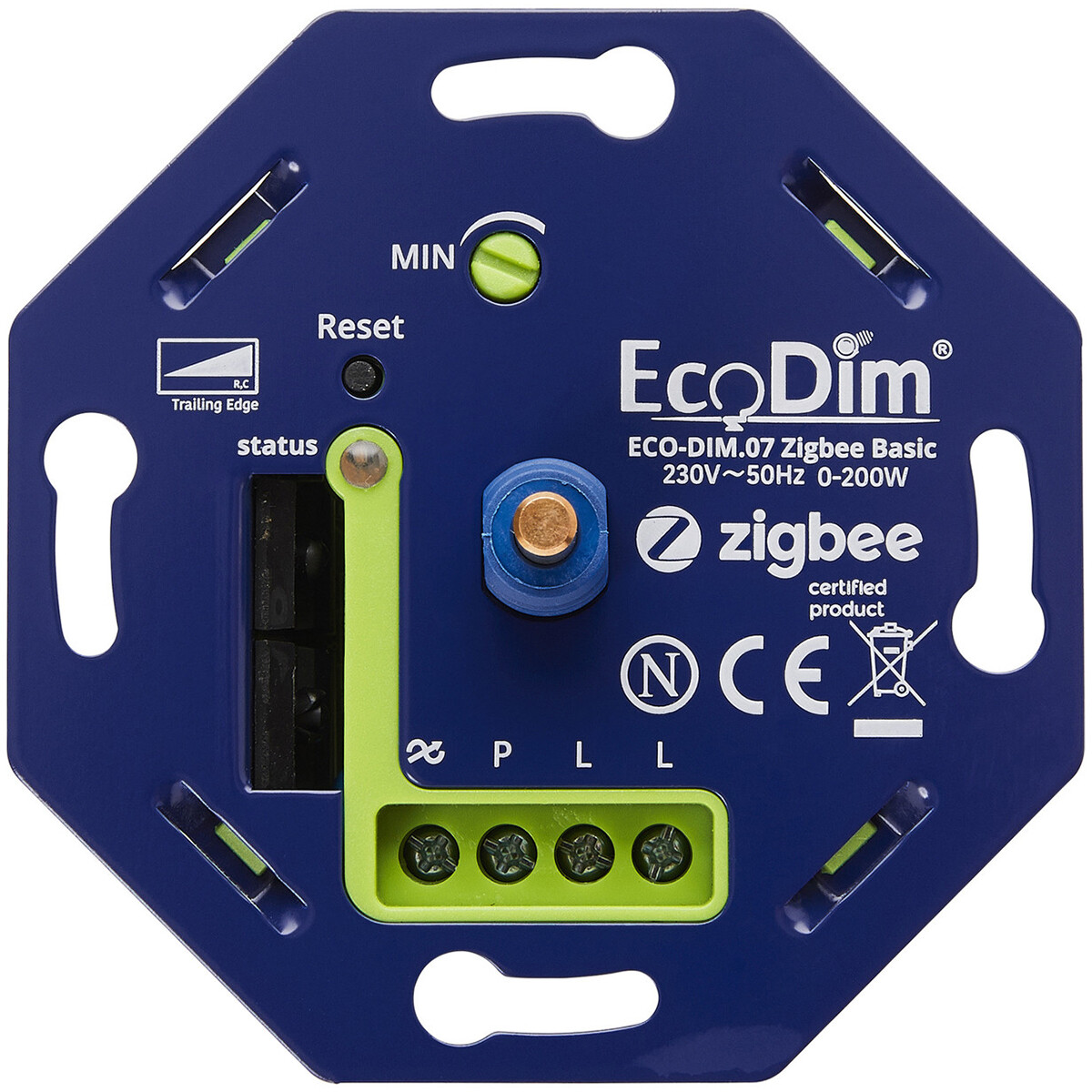 EcoDim - LED Dimmer - Smart WiFi - ECO-DIM.07 - Fase Afsnijding RC - ZigBee - Inbouw - Enkel Knop - 