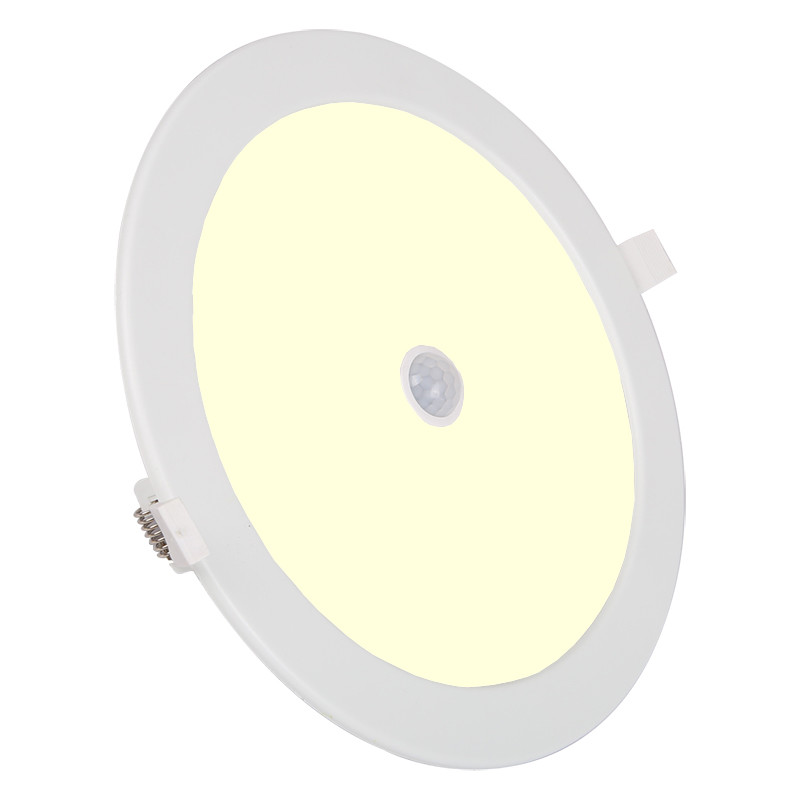 LED Downlight Slim - Aigi - PIR Bewegingssensor 360° - Inbouw Rond 12W - Warm Wit 3000K - Mat Wit - Ø170mm product afbeelding
