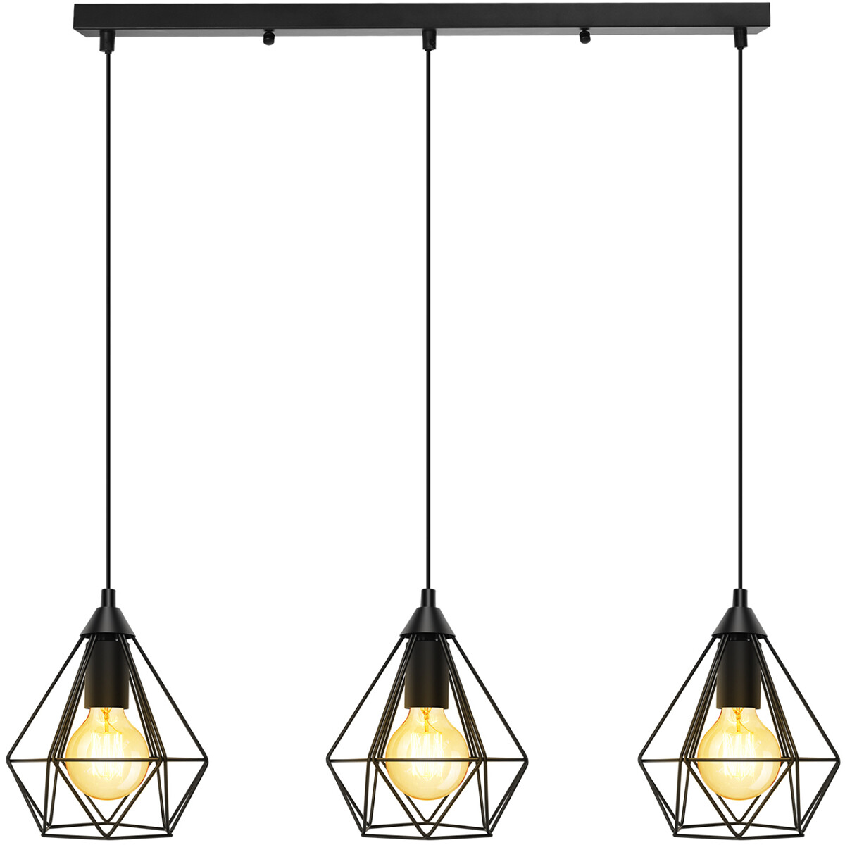 LED Hanglamp - Hangverlichting - Aigi Elsa - E27 Fitting - 3-lichts - Retro - Klassiek - Mat Zwart -