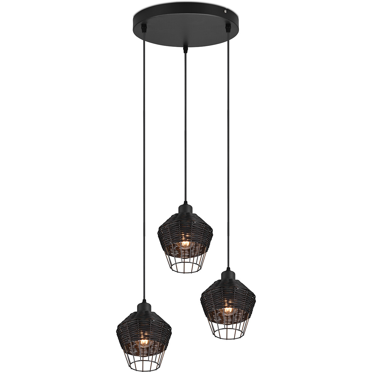 LED Hanglamp Hangverlichting Trion Bera E27 Fitting 3-lichts Rond Zwart Aluminium