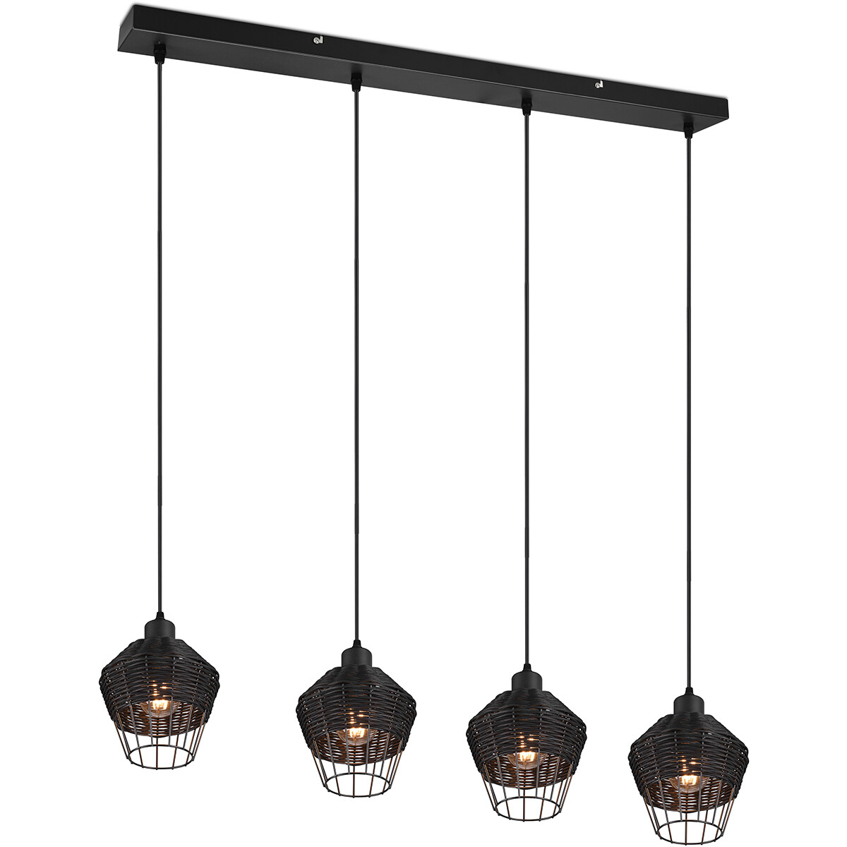 LED Hanglamp Hangverlichting Trion Bera E27 Fitting 4-lichts Rechthoek Zwart Aluminium