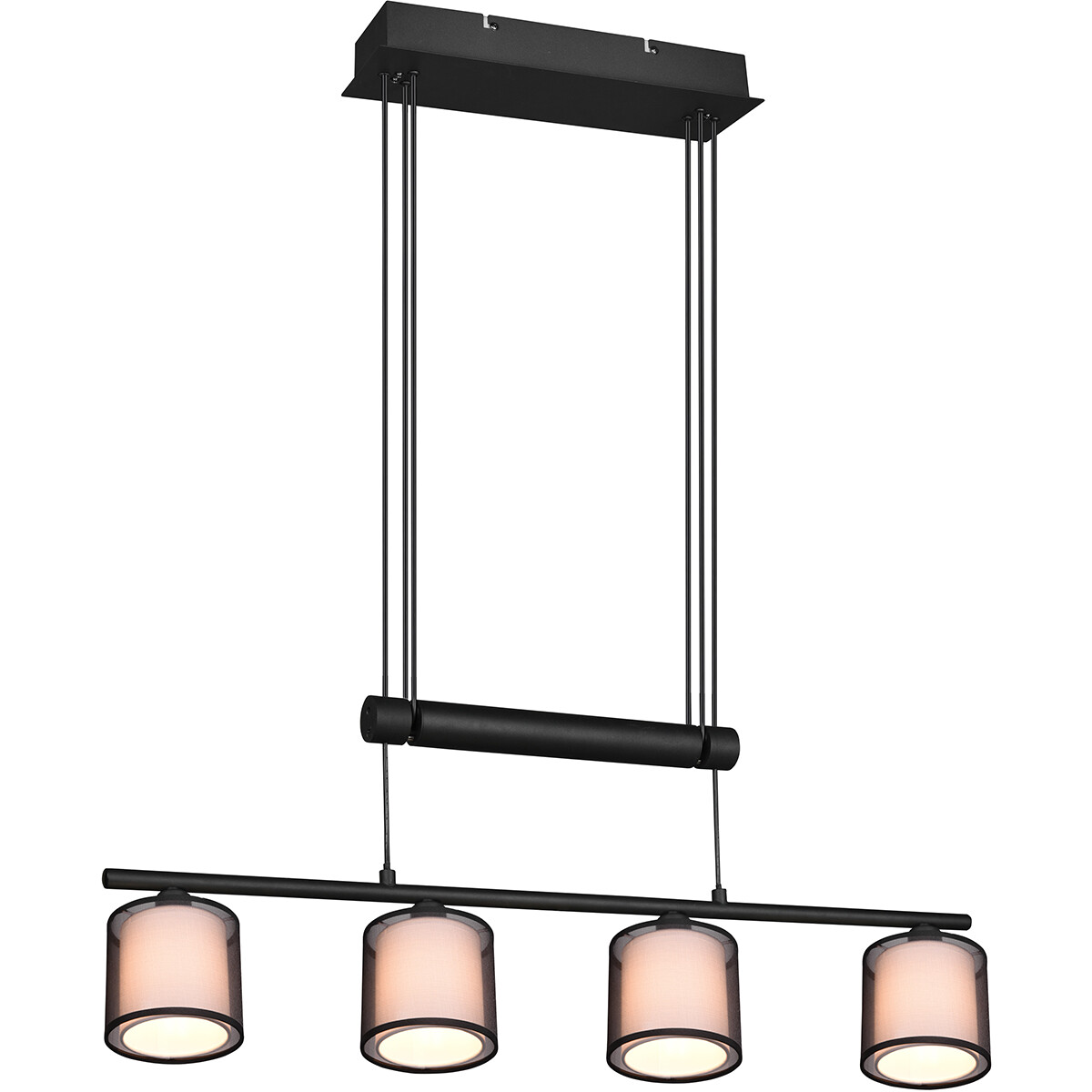 LED Hanglamp Hangverlichting Trion Bidon E27 Fitting 4-lichts Rechthoek Mat Zwart Aluminium