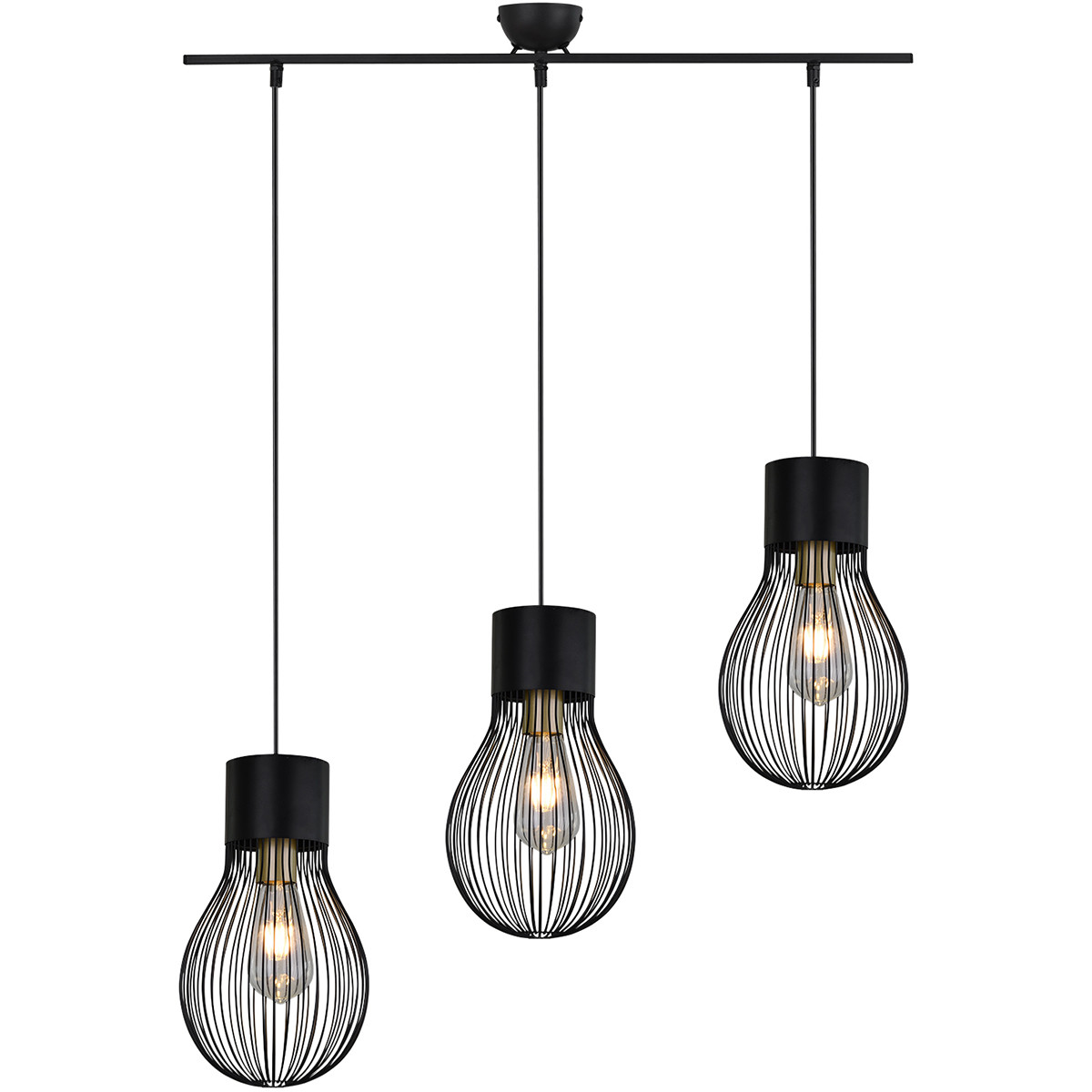 LED Hanglamp - Hangverlichting - Trion Divo - E27 Fitting - 3-lichts - Rond - Mat Zwart - Aluminium