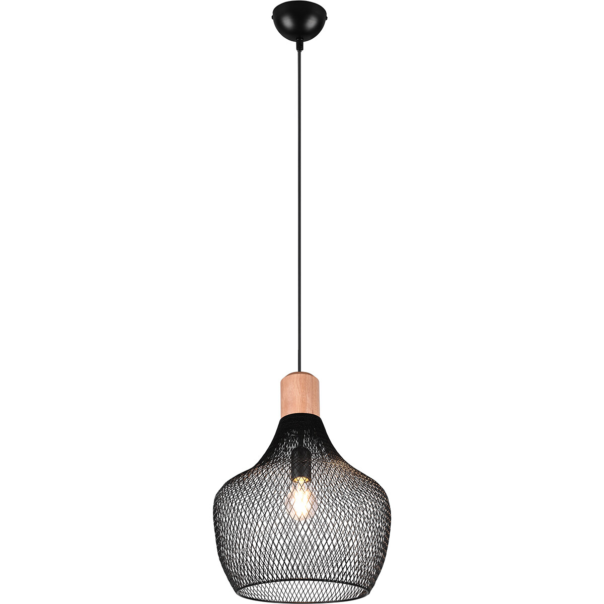LED Hanglamp - Hangverlichting - Trion Jenna XL - E27 Fitting - 1-lichts - Rond - Mat Zwart - Alumin