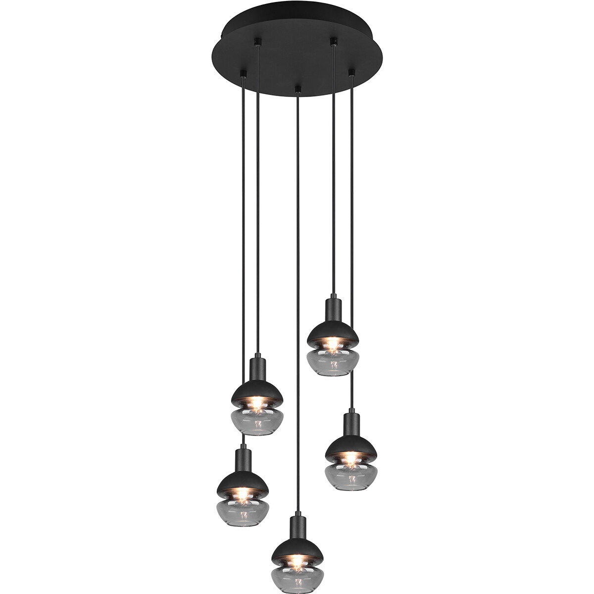 LED Hanglamp Hangverlichting Trion Merda E14 Fitting 5-lichts Rond Mat Zwart Aluminium