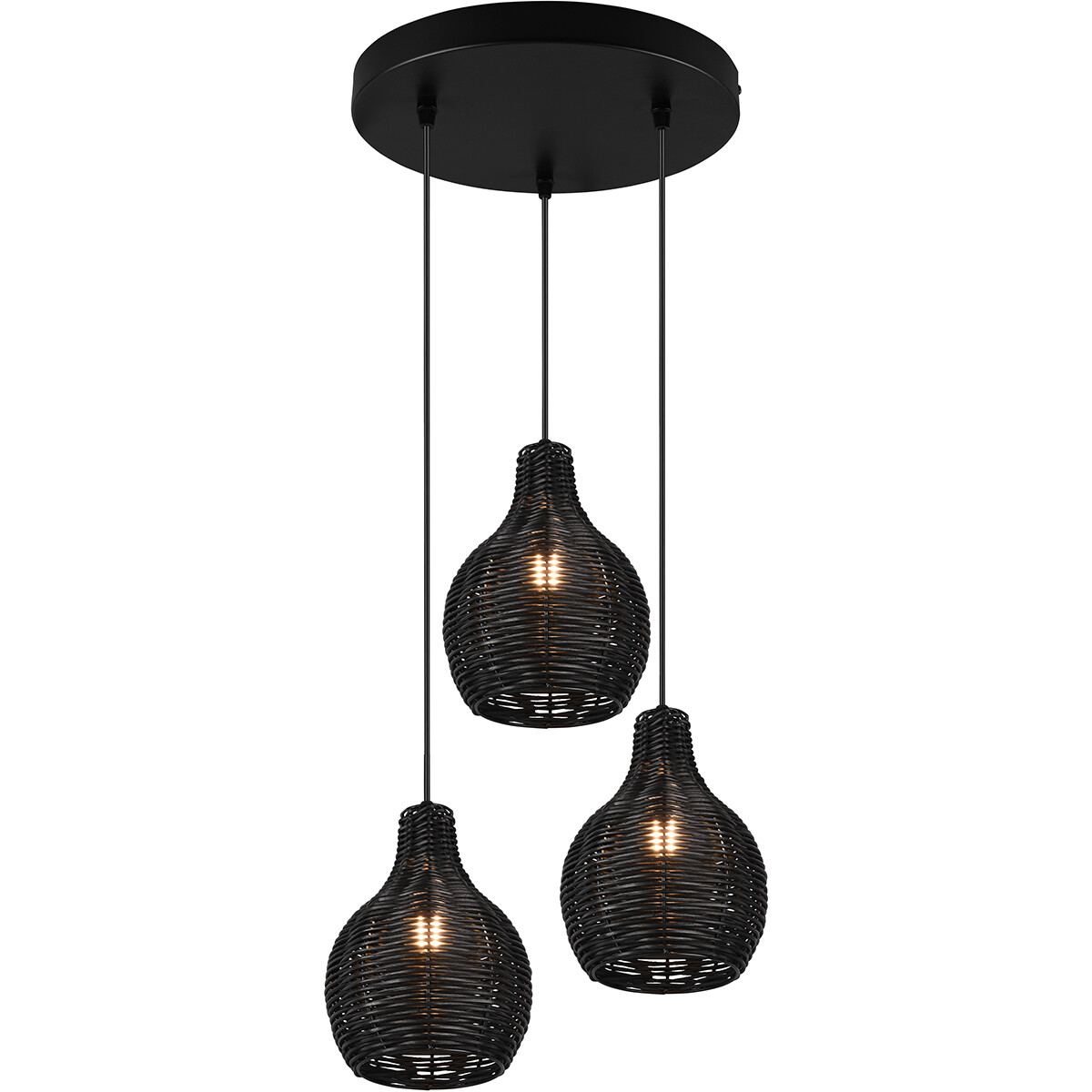 LED Hanglamp Hangverlichting Trion Sparko E14 Fitting 3-lichts Rond Zwart Hout
