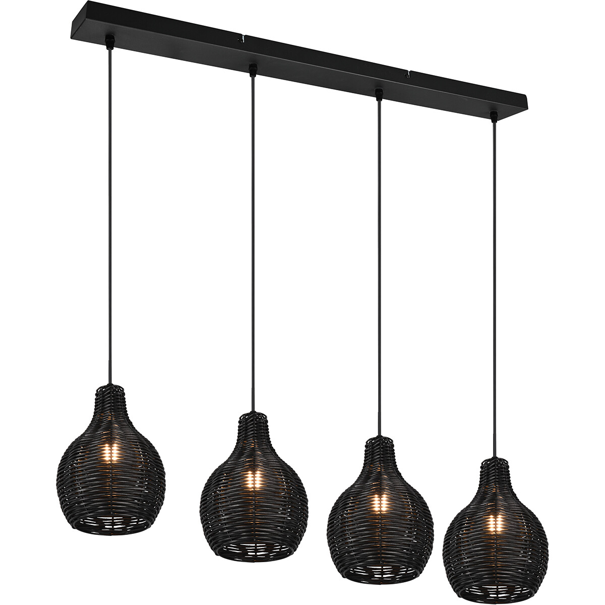 LED Hanglamp Hangverlichting Trion Sparko E14 Fitting 4-lichts Rechthoek Zwart Hout