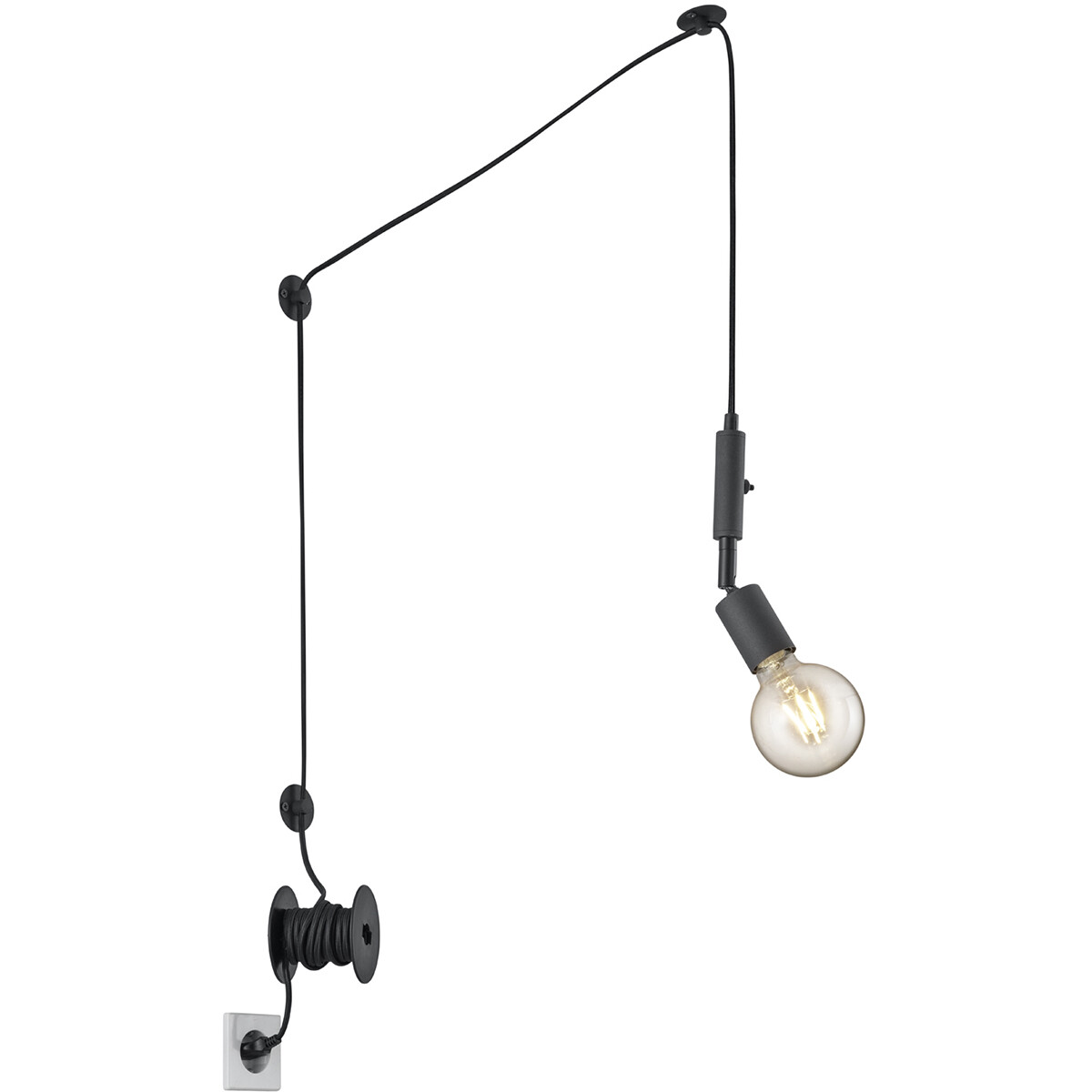 LED Hanglamp - Hangverlichting - Trion Stoluno - E27 Fitting - Rond - Mat Zwart - Aluminium