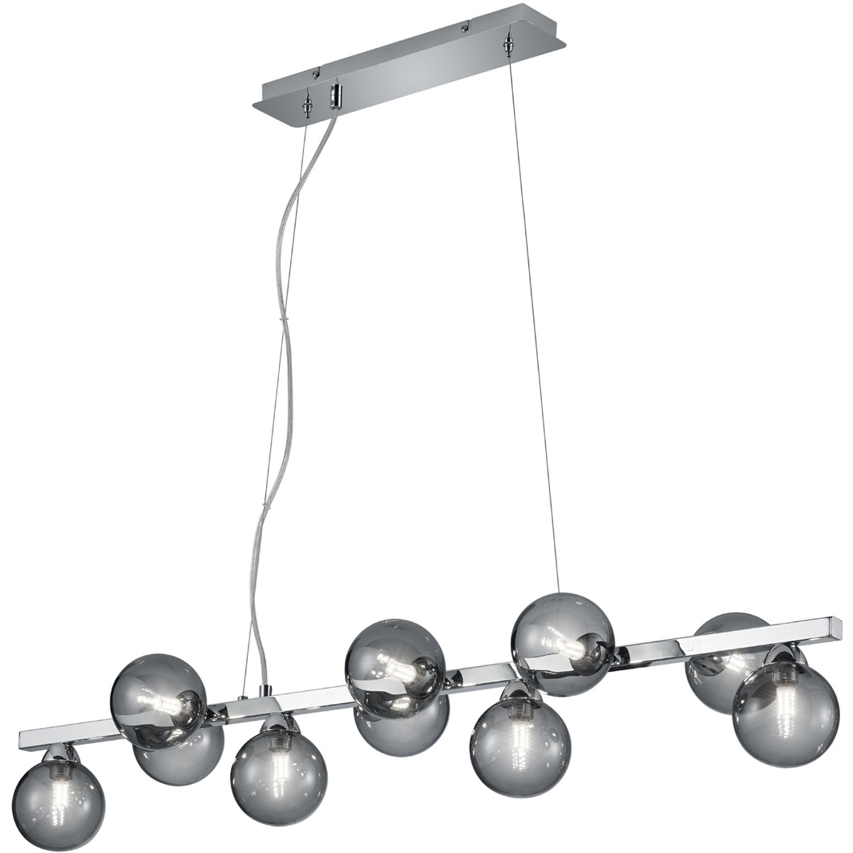 LED Hanglamp - Trion Alionisa - G9 Fitting - 10-lichts - Rechthoek - Glans Chroom Rookglas - Alumini