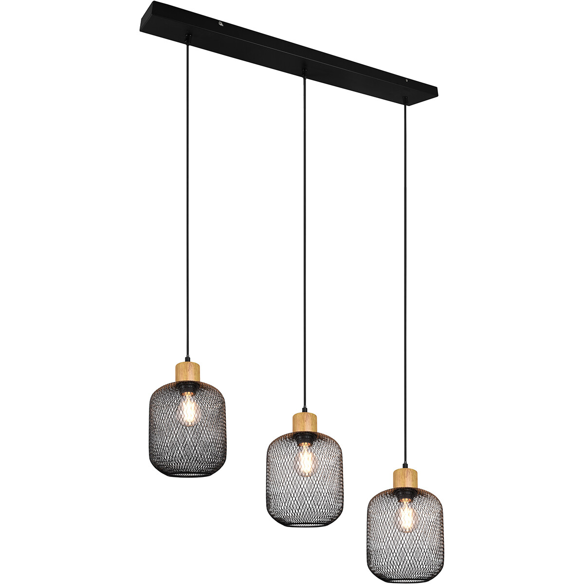 LED Hanglamp Trion Kalim E27 Fitting 3-lichts Rechthoek Mat Zwart Aluminium