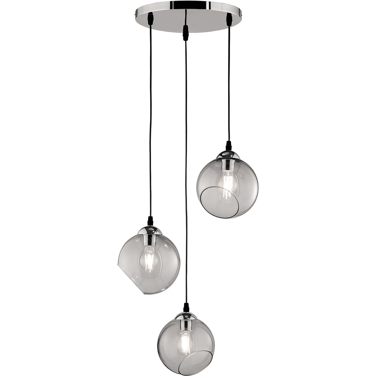 LED Hanglamp Trion Klino E27 Fitting 3-lichts Rond Mat Chroom Rookkleur Aluminium