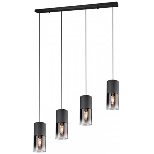 LED Hanglamp - Trion Roba - E27 Fitting - 4-lichts - Rechthoek - Mat Zwart Rookglas - Aluminium product afbeelding