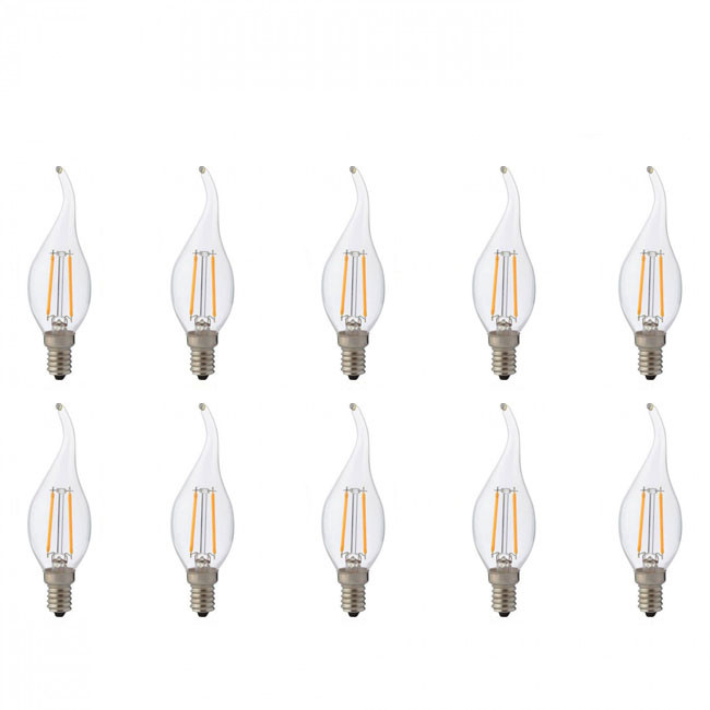 LED Lamp 10 Pack - Kaarslamp - Filament Flame - E14 Fitting - 2W - Warm Wit 2700K