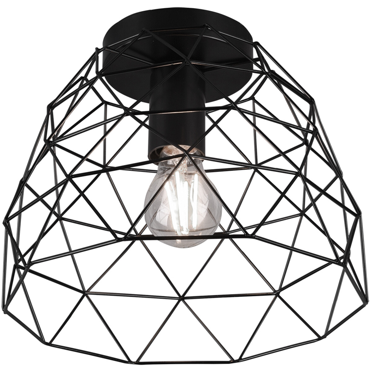 LED Plafondlamp Plafondverlichting Trion Hiva E27 Fitting 1-lichts Rond Mat Zwart Aluminium