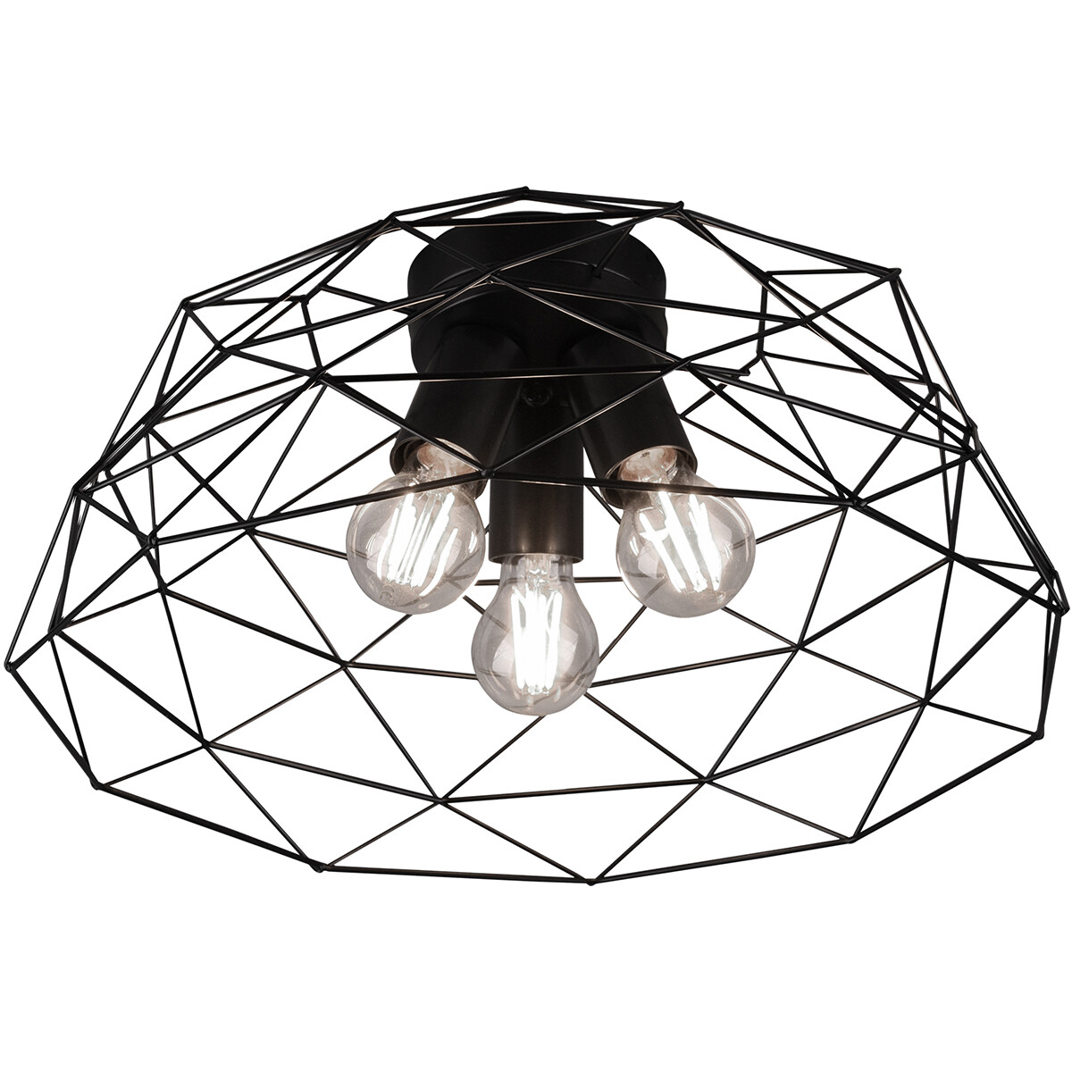 LED Plafondlamp Plafondverlichting Trion Hiva E27 Fitting 3-lichts Rond Mat Zwart Aluminium
