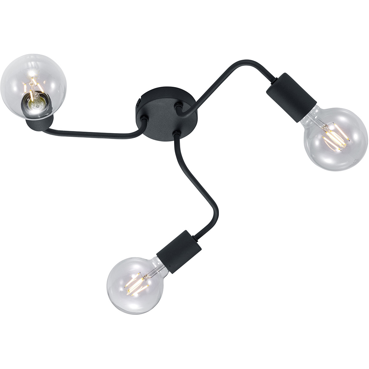 LED Plafondlamp Trion Dolla E27 Fitting 3-lichts Rond Mat Zwart Aluminium