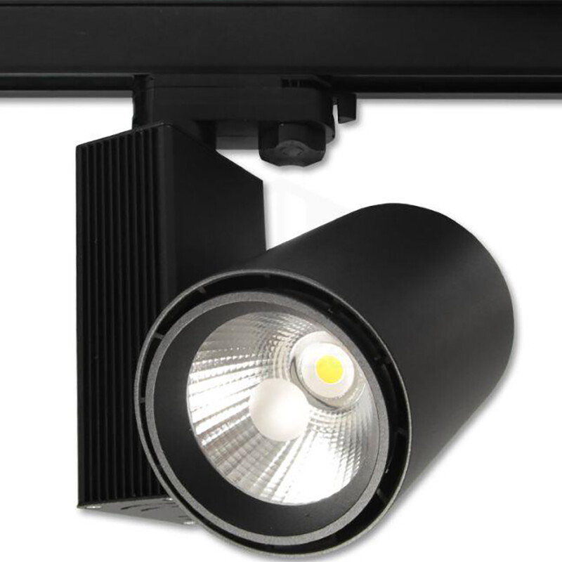 LED Railverlichting - Track Spot - Prixa Oron - 30W - 3 Fase - Rond - Warm Wit 3000K - Mat Zwart - A