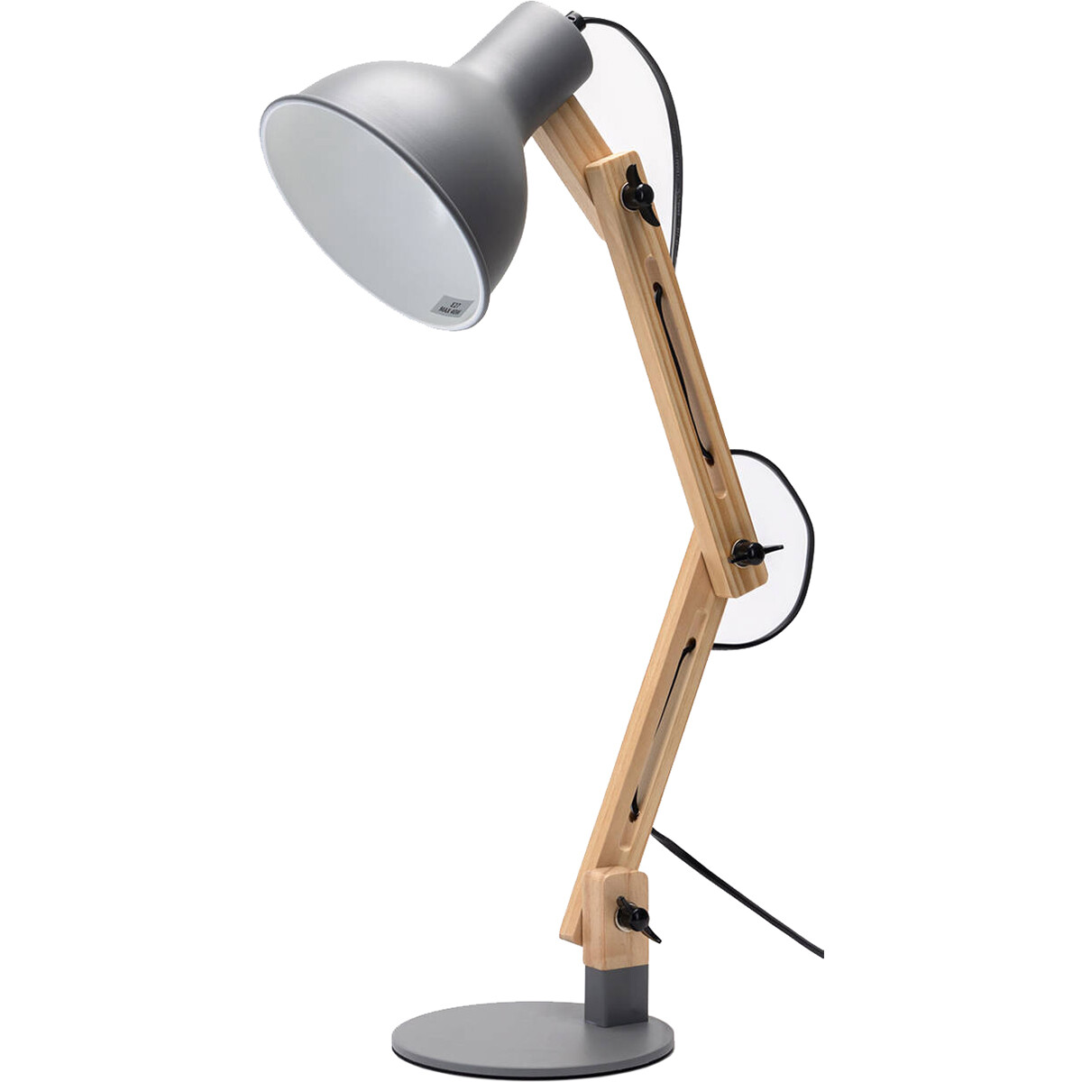 LED Bureaulamp - Aigi Julia - E27 Fitting - Rond - Mat Grijs/Bruin - Hout