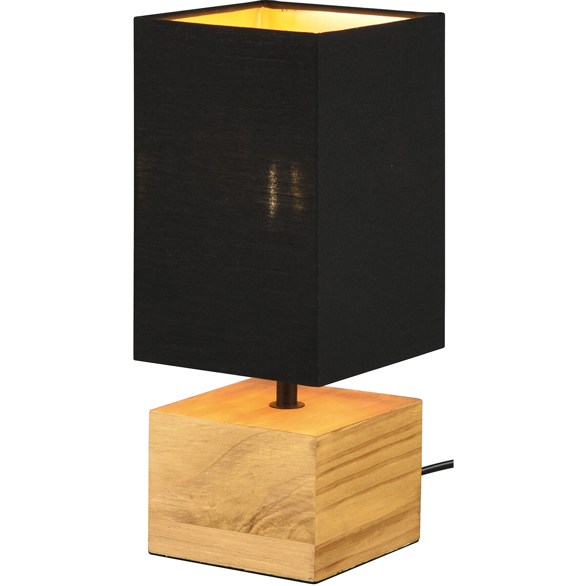 LED Tafellamp - Tafelverlichting - Trion Wooden - E14 Fitting - Vierkant - Mat Zwart/Goud - Hout