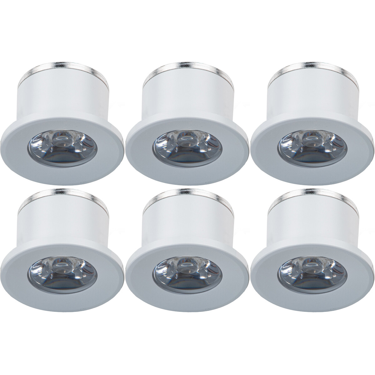 LED Veranda Spot Verlichting 6 Pack 1W Warm Wit 3000K Inbouw Rond Mat Wit Aluminium Ø31mm