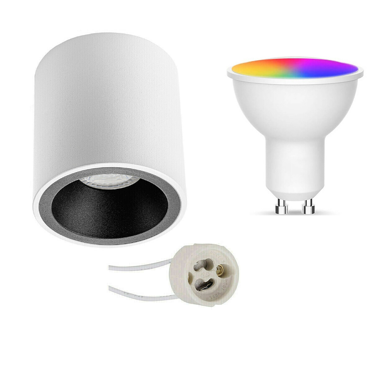 Opbouwspot Set GU10 - Facto - Smart LED - Wifi LED - Slimme LED - 5W - RGB+CCT - Aanpasbare Kleur - 