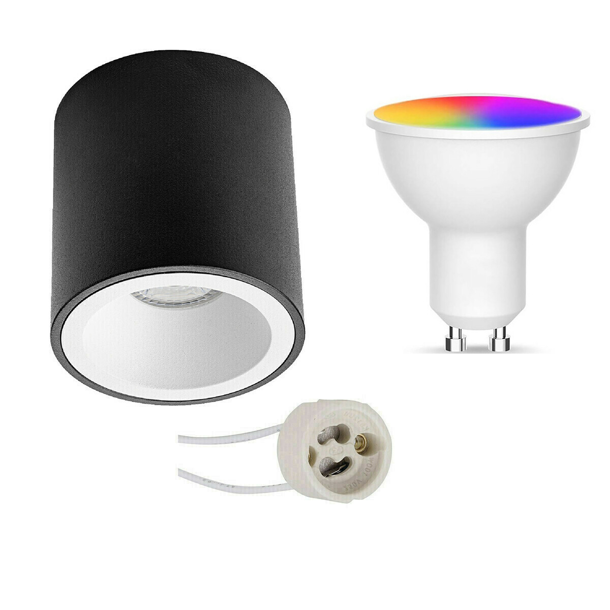 Opbouwspot Set GU10 Facto Smart LED Wifi LED Slimme LED 5W RGB+CCT Aanpasbare Kleur Dimbaar Afstands