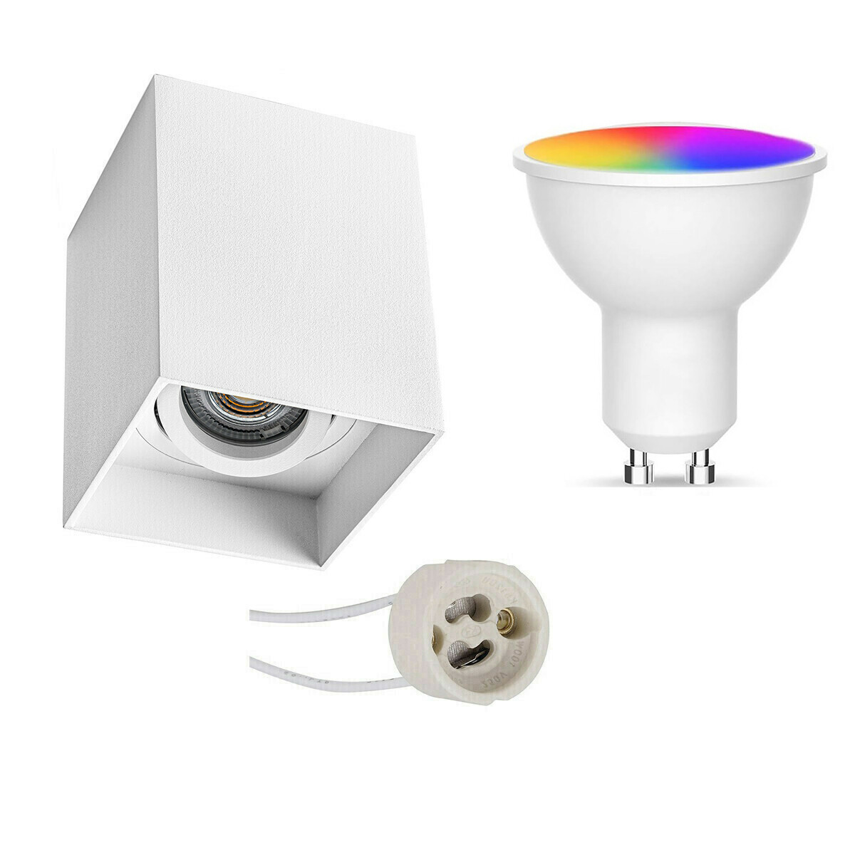 Opbouwspot Set GU10 - Facto - Smart LED - Wifi LED - Slimme LED - 5W - RGB+CCT - Aanpasbare Kleur - 