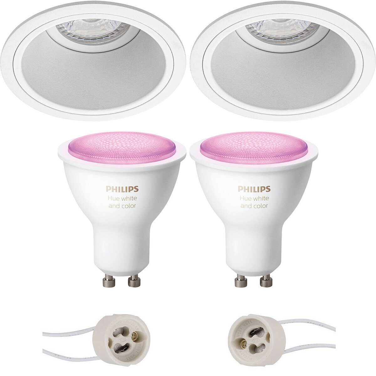 Pragmi Minko Pro Inbouw Rond Mat Wit Verdiept Ø90mm Philips Hue LED Spot Set GU10 White and Color Am