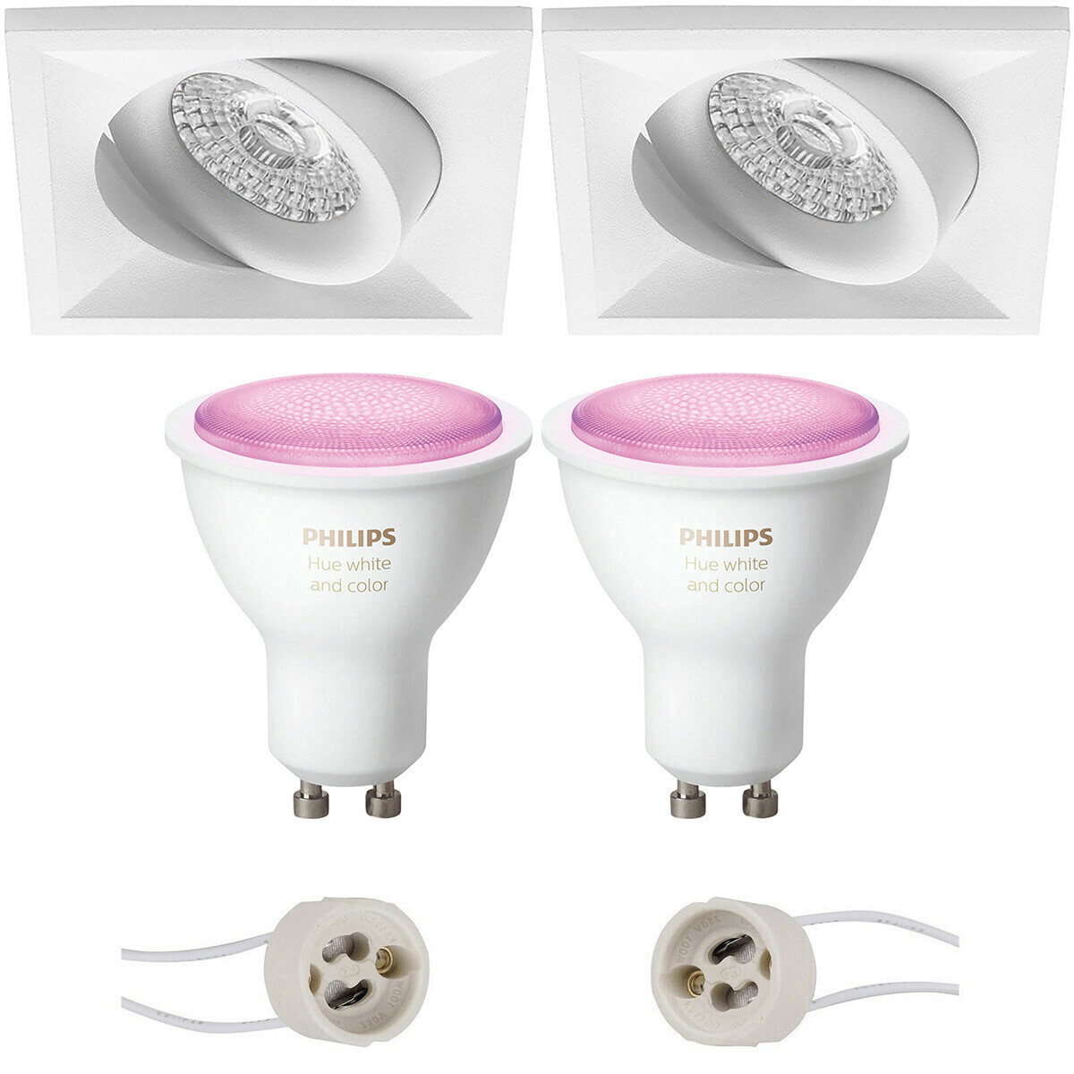 Pragmi Qiundo Pro Inbouw Vierkant Mat Wit Kantelbaar 80mm Philips Hue LED Spot Set GU10 White and Co