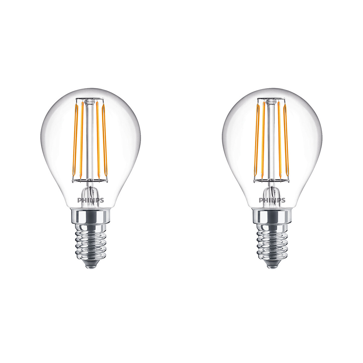 PHILIPS - LED Lamp Filament - Set 2 Stuks - Classic Lustre 827 P45 CL - E14 Fitting - 4.3W - Warm Wi