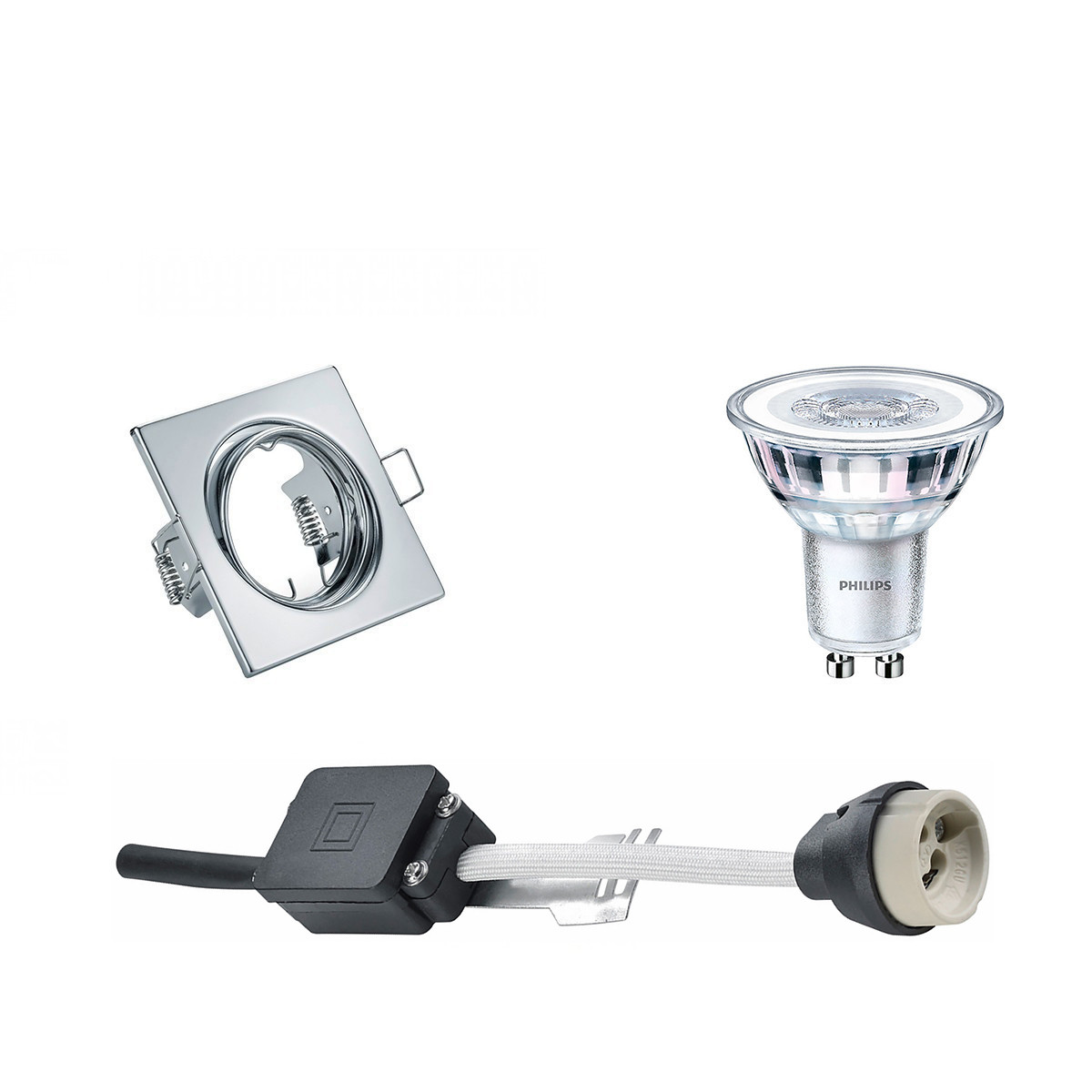 LED Spot Set - GU10 Fitting - Inbouw Vierkant - Glans Chroom - Kantelbaar 80mm - Philips - CorePro 8