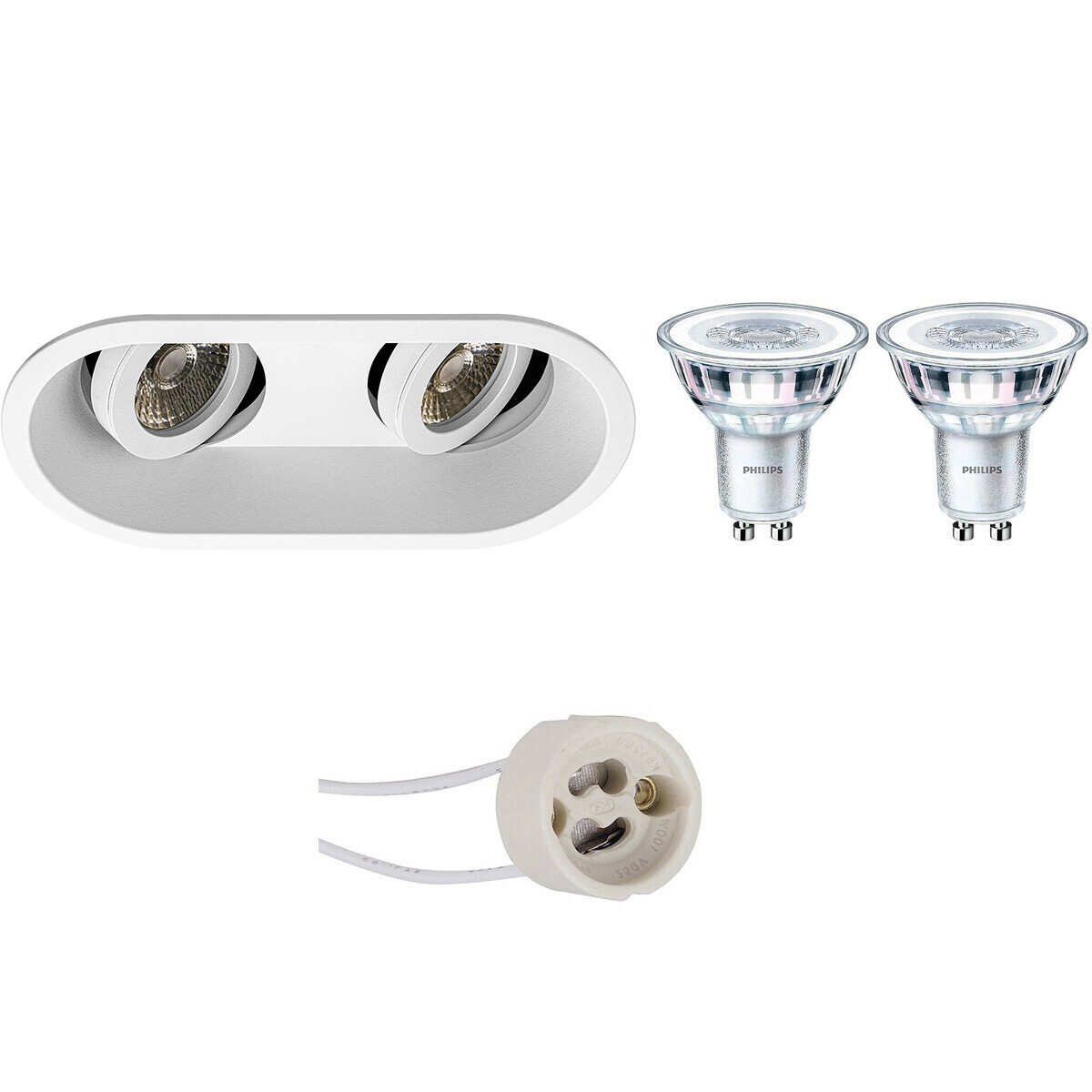LED Spot Set - Pragmi Zano Pro - GU10 Fitting - Inbouw Ovaal Dubbel - Mat Wit - Kantelbaar - 185x93m