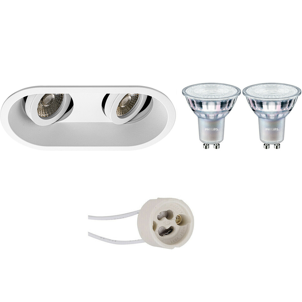 LED Spot Set - Pragmi Zano Pro - GU10 Fitting - Inbouw Ovaal Dubbel - Mat Wit - Kantelbaar - 185x93mm - Philips - MASTER 927 36D VLE - 4.9W - Warm Wit 2200K-2700K - DimTone Dimbaar product afbeelding