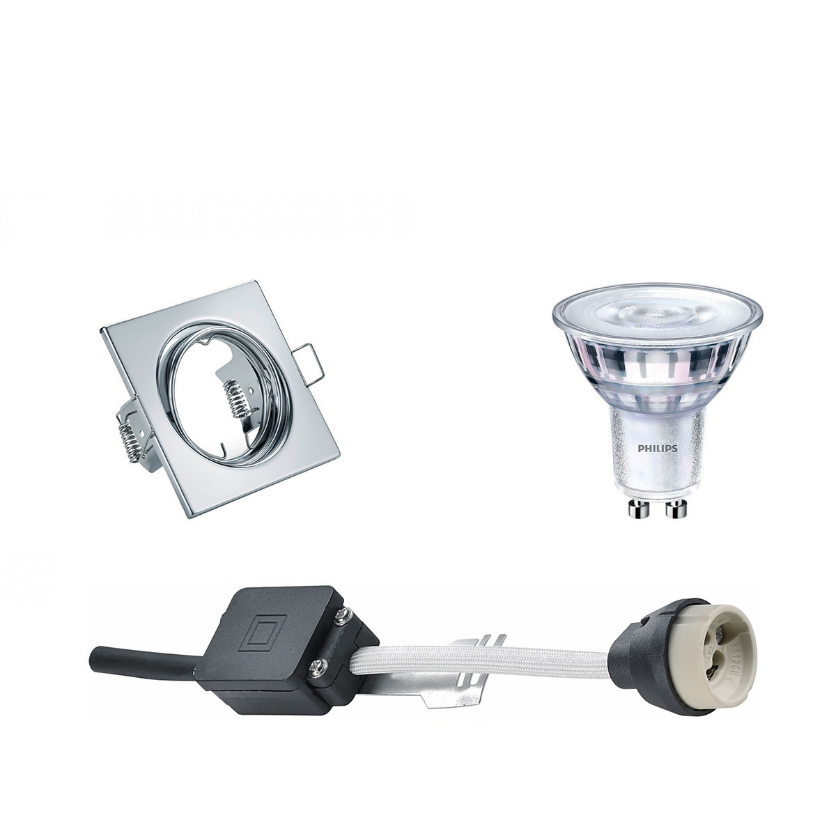 LED Spot Set - GU10 Fitting - Inbouw Vierkant - Glans Chroom - Kantelbaar 80mm - Philips - SceneSwitch 827 36D - 1.5W-5W - Warm Wit 2200K-2700K - Dimbaar product afbeelding