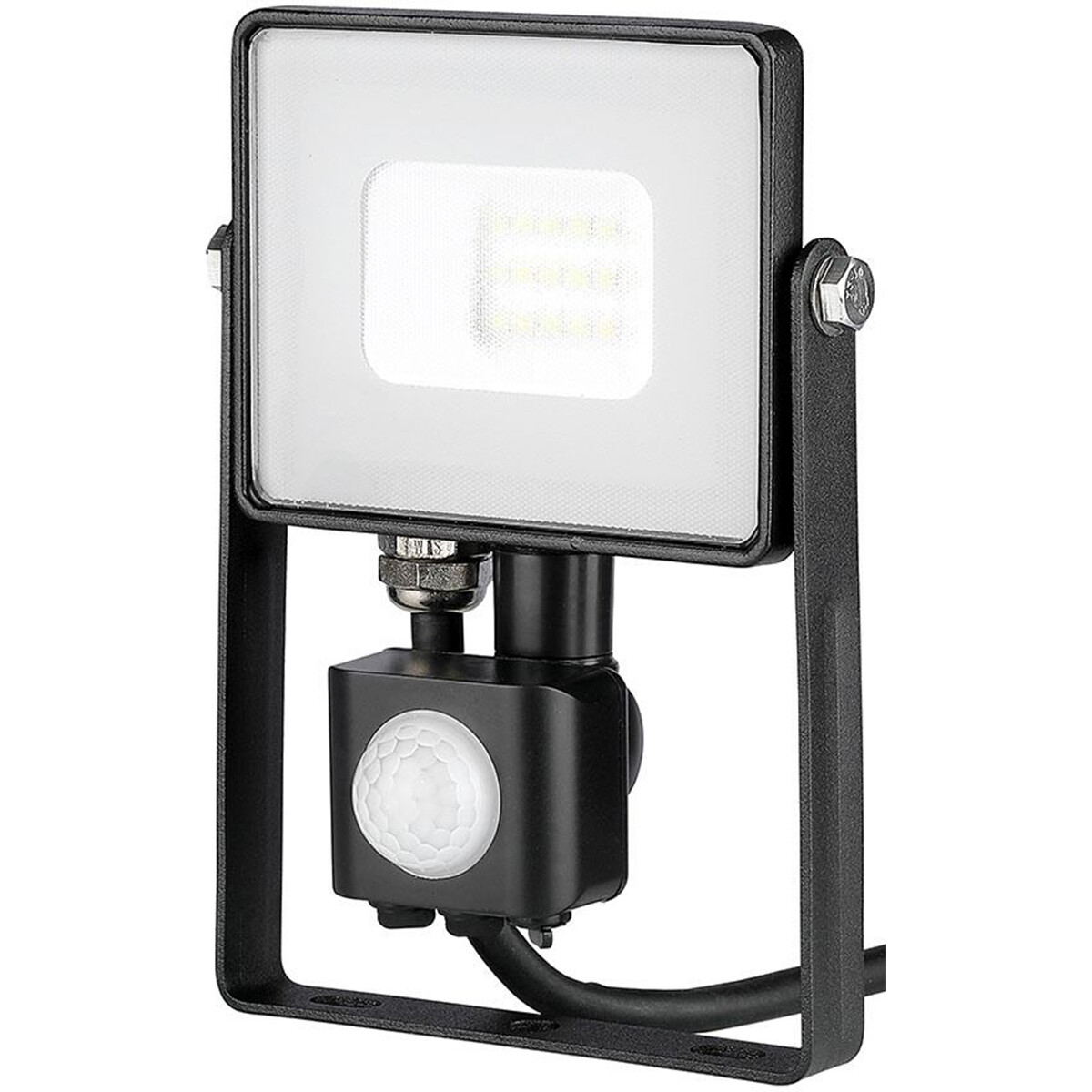 LED Bouwlamp 10 Watt met Sensor - LED Schijnwerper - Viron Dana - Warm Wit 3000K - Mat Zwart - Alumi
