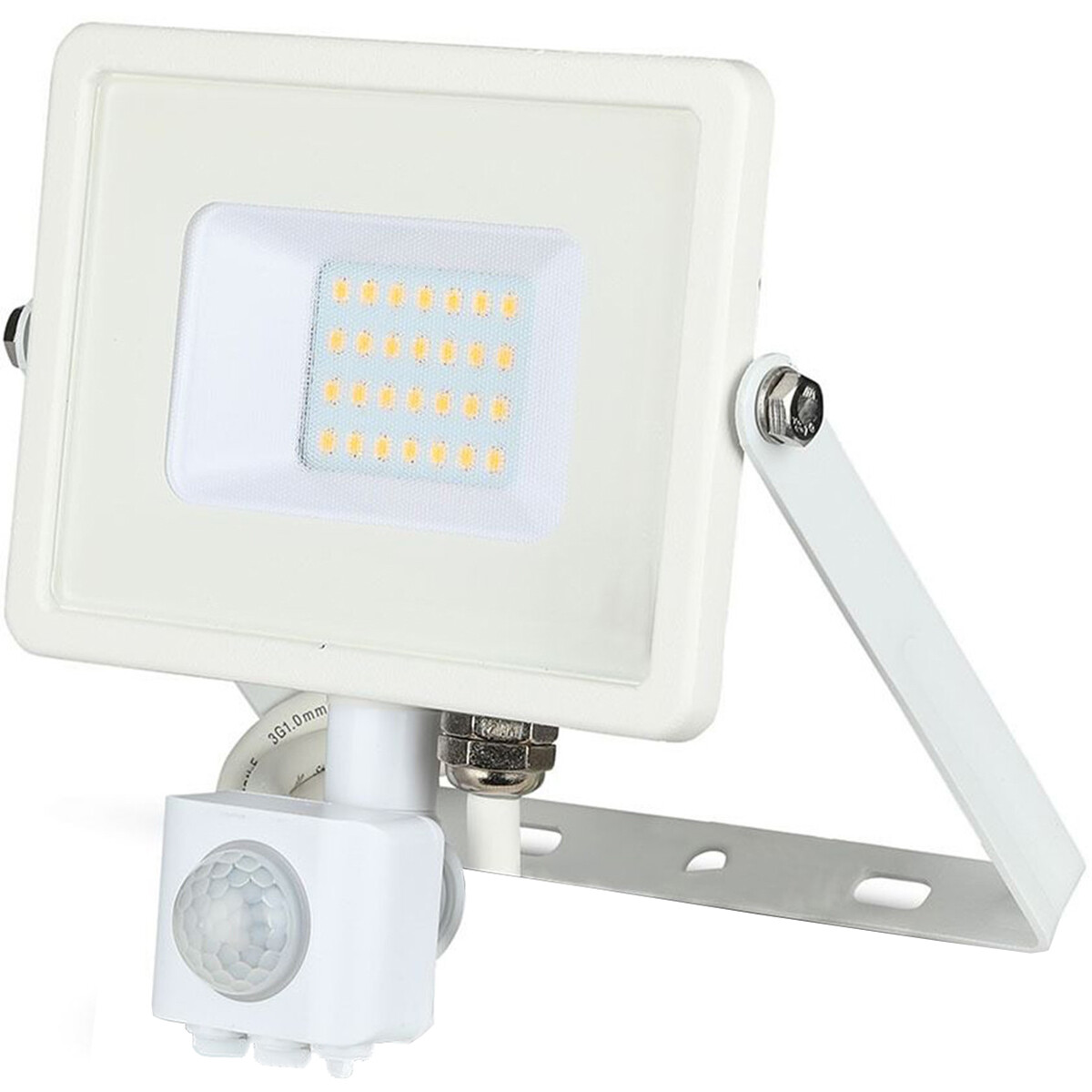 LED Bouwlamp 20 Watt met sensor LED Schijnwerper Viron Dana Helder-Koud Wit 6400K Spatwaterdicht IP4