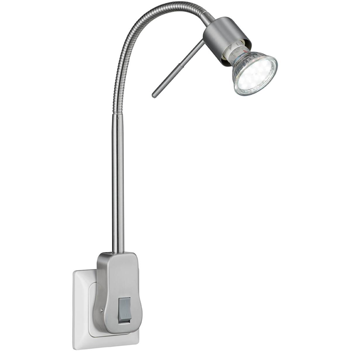Stekkerlamp met Schakelaar - Trion Loany - GU10 Fitting - 5W - Warm Wit 3000K - Dimbaar - Mat Nikkel