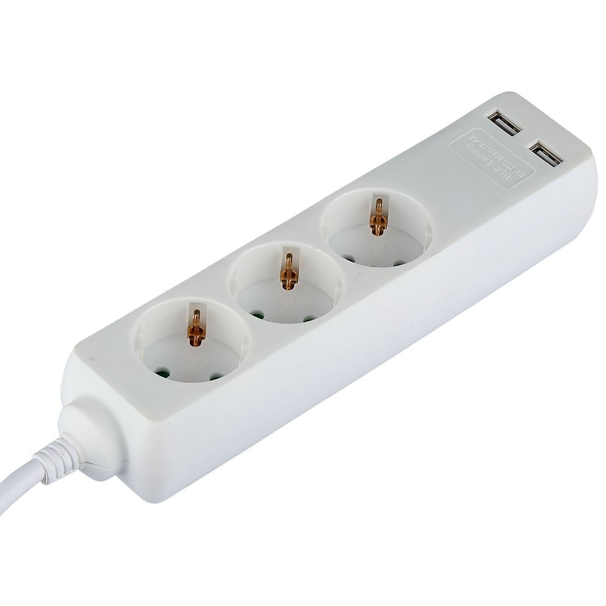Verlengsnoer met USB Viron Serino 3680W 3 Stopcontacten 1.5 Meter Wit