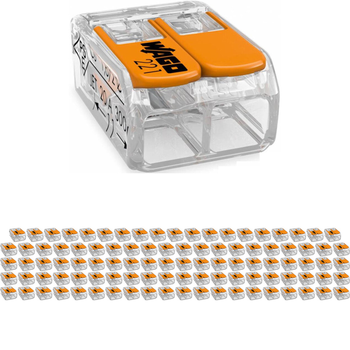 WAGO - Lasklem Set 100 Stuks - 2 Polig met Klemmetjes - Oranje